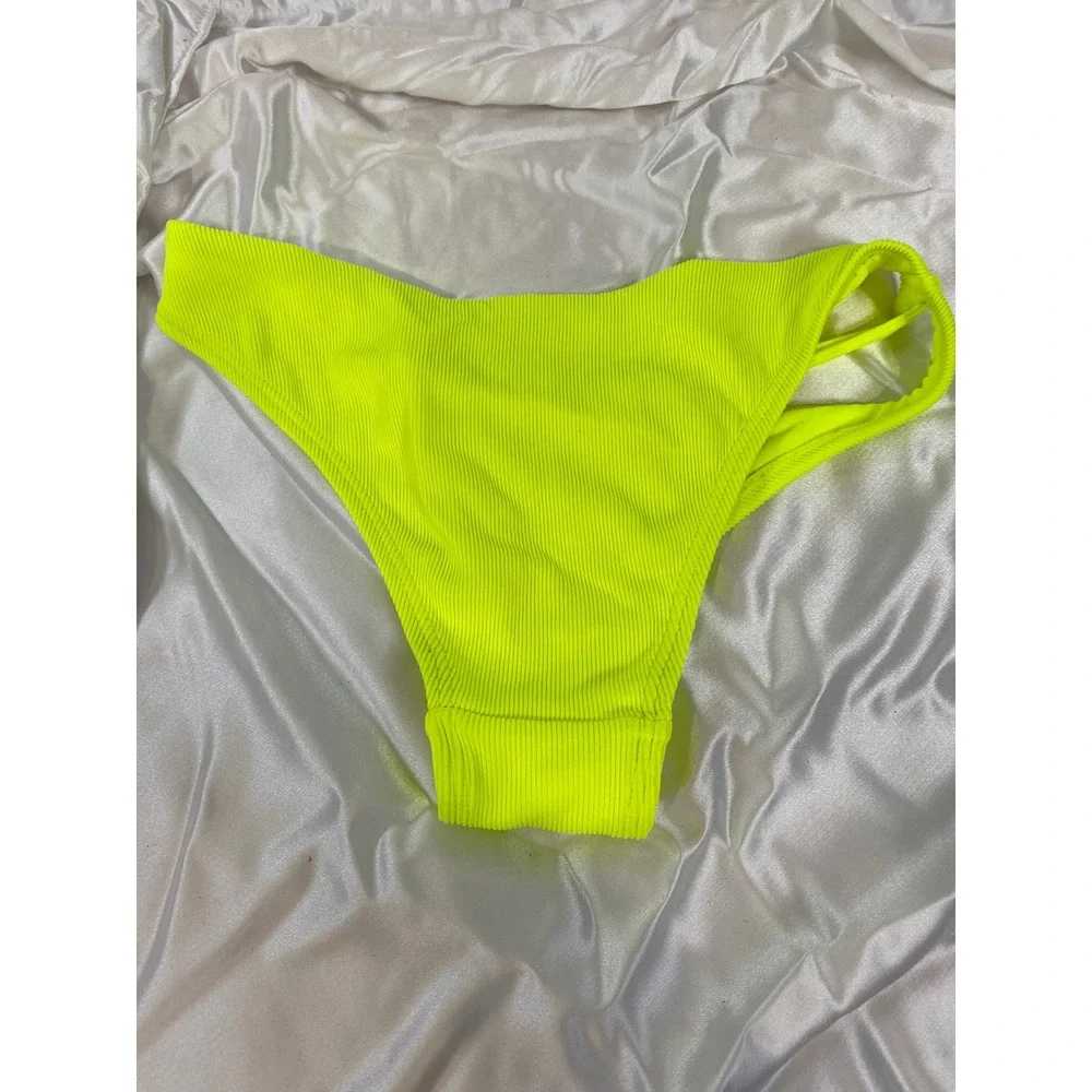 Ribbed Bikini Bottom Neon Yellow Strappy‎ Swimsuit Bottoms